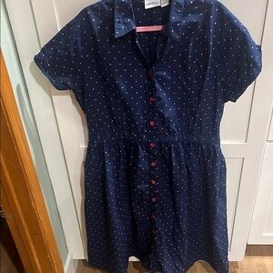 Vermont Country Store Navy Blue Polka Dot Dress